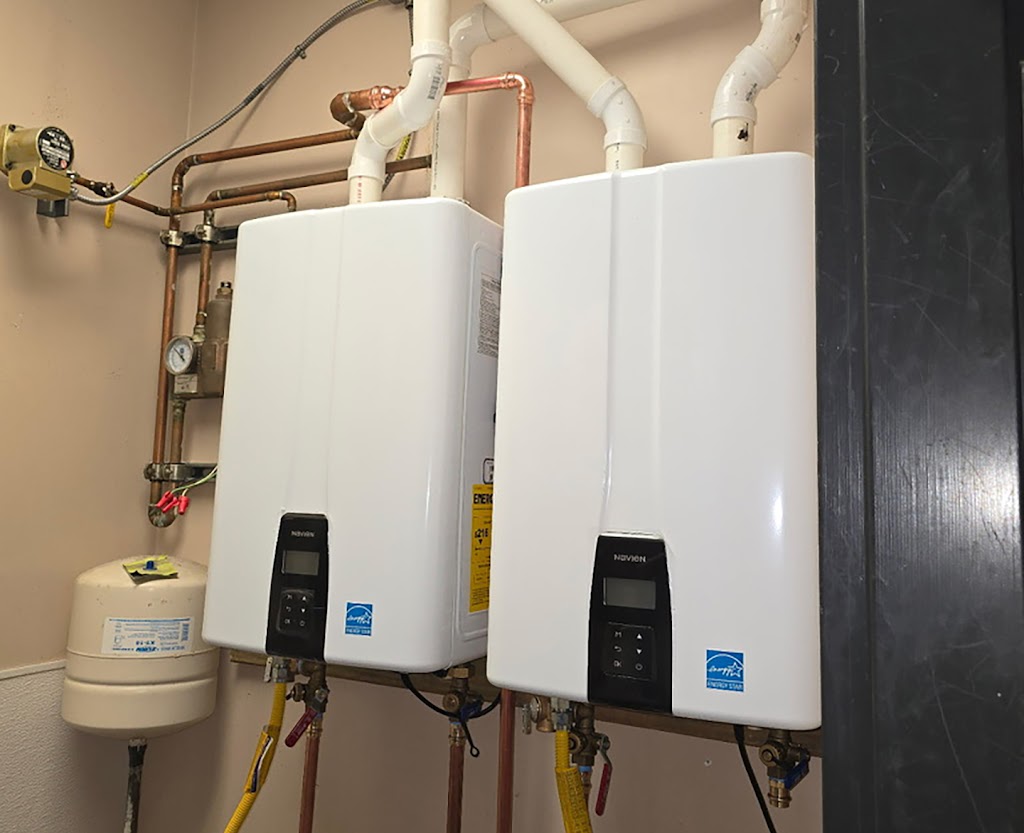 Twin Navien tankless water heaters installed with copper supply lines